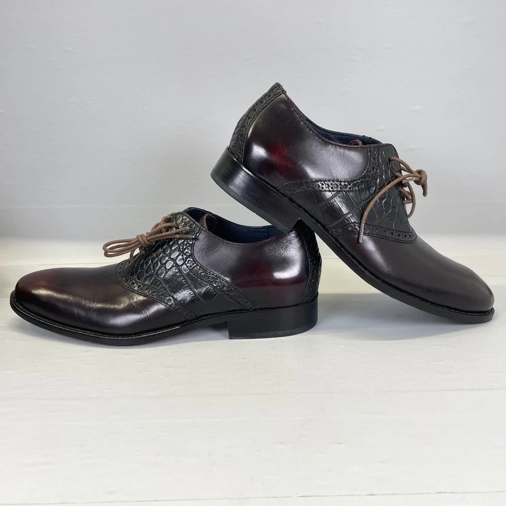 Code Haan Colton Air Saddle Oxford Shoes Mens Size 8 M Burgundy Leather Croc